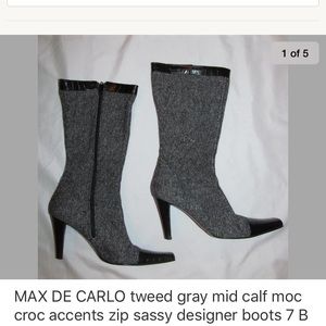 MAX DE CARLO Tweed gray croc cap toe zip boots